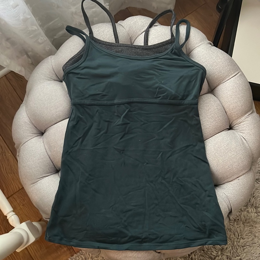 GAP GapFit Green Gray Layered Activewear Tank Built-In Sports Bra Strappy